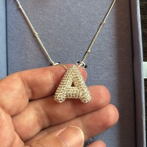 Silver Plated Bubble “A” Initial Pendant Necklace